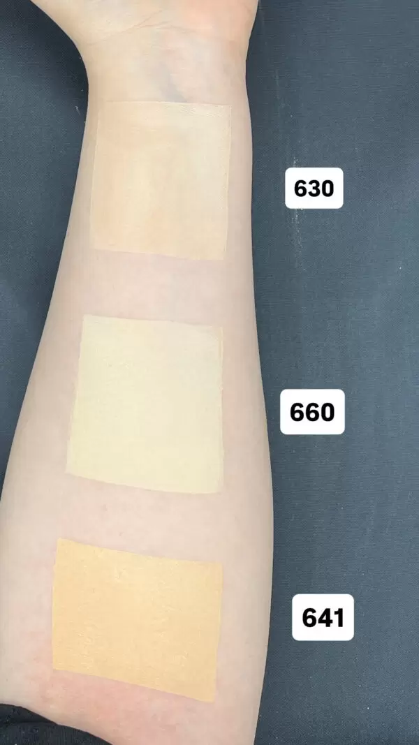 مقایسه‌ی سواچ رنگ شیدهای 630، 660 و 641 پنکیک دوال فینیش سوشیا روی دست